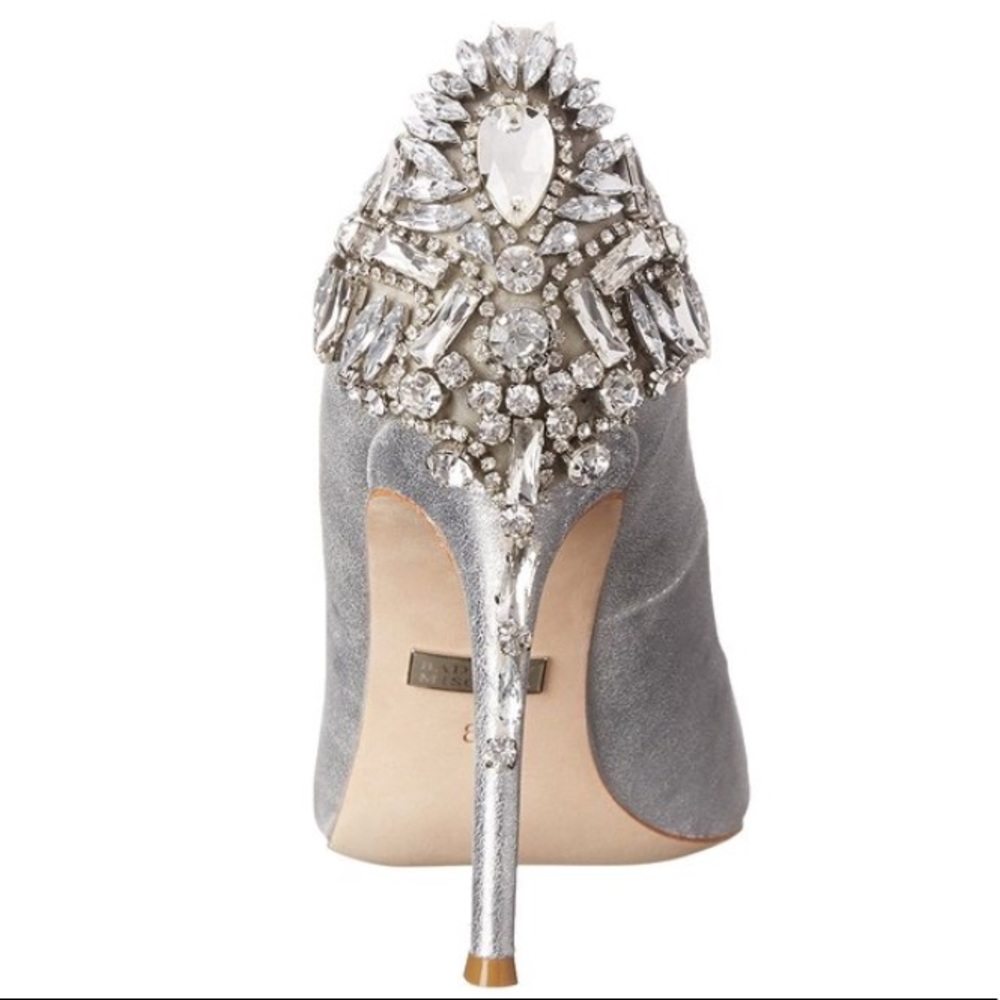 Badgley Mischka silver pointy toed pump rhinstones